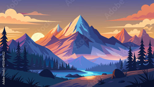 sunrise in mountains vector
