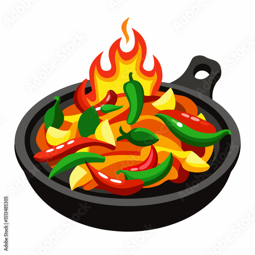 National Fajita Day Vector Illustration of Sizzling Fajitas and Ingredients