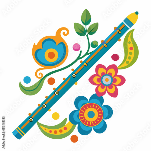 Janmashtami Vector Illustration of Krishna and Festive Symbols
