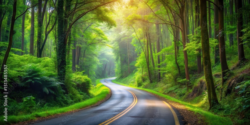 Fototapeta premium Winding Road Through Lush Forest