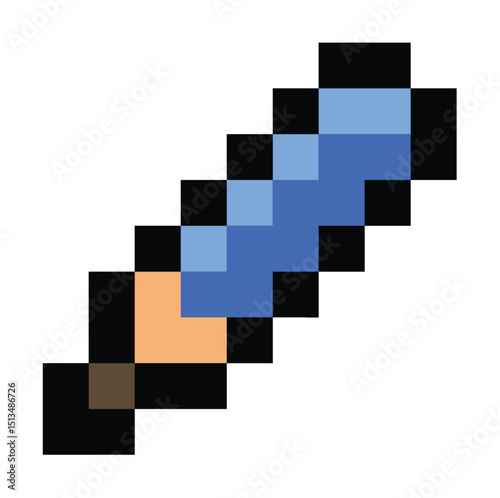 Pixel Art Sword 8-bit Blue Weapon Design, EPS Vector Illustration