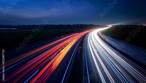 speed traffic light trails on motorway highway at night