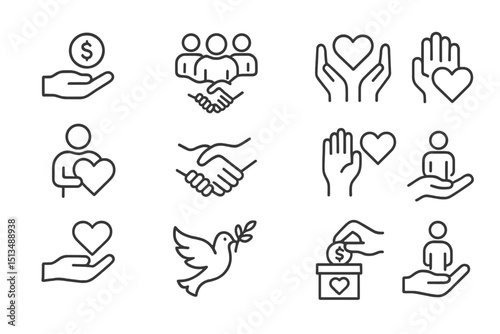 Symbols representing community support, love, and commitment for social initiatives and charitable activities