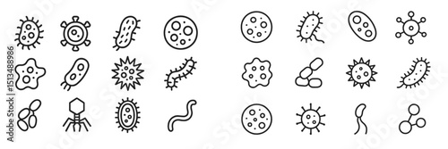 Understanding microorganisms: diverse shapes and forms of bacteria and viruses in a scientific illustration