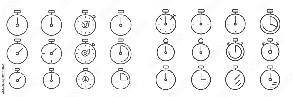 Stopwatches and clocks illustrating different timekeeping designs for various purposes and uses in daily life Stopwatches and clocks illustrating different timekeeping designs for various purposes and uses in daily life