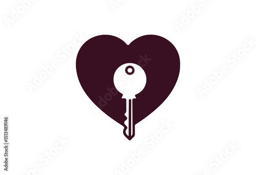 Heart Shape and Key Icon Logo Design – Love and Security Symbol, Romantic Vector Emblem, SVG File for Creative Branding