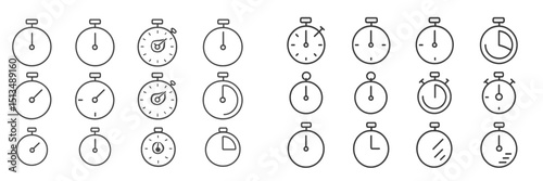 Stopwatches and clocks illustrating different timekeeping designs for various purposes and uses in daily life