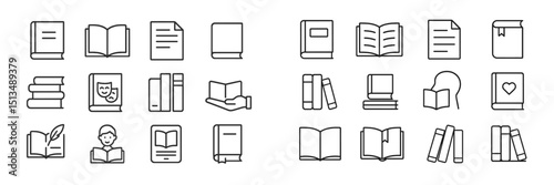 Diverse collection of book and reading icons displayed on a digital interface for educational and design use