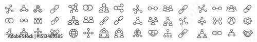 Collection of simple line icons representing social networking, community interaction, and connectivity in digital platforms