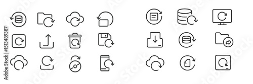 Collection of minimalist icons representing various file management, cloud storage, and data synchronization activities