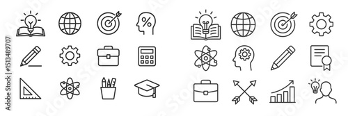 Creative icons representing education, business, and science concepts with a minimalist design for various projects