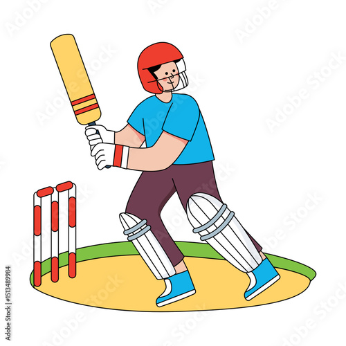 Bat with ball and avatar, illustration of batsman 