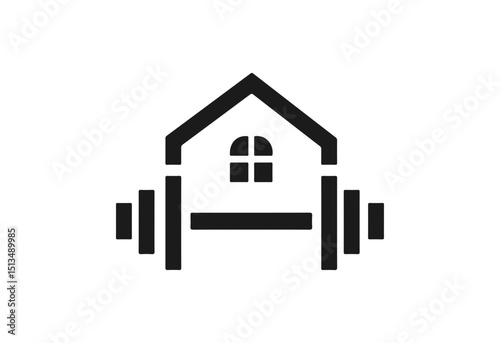 Home Gym Fitness Logo with Barbell and House Design – Modern SVG Icon for Workout, Training, and Personal Fitness Branding