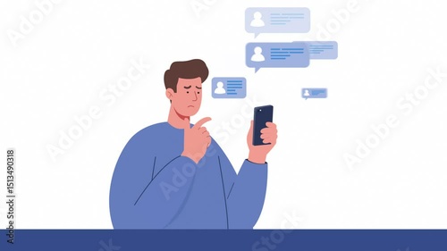Men receive a message notification, a 2D motion graphic animation HD.
