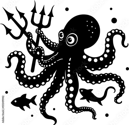 Mythical Kraken Octopus Vector Silhouette