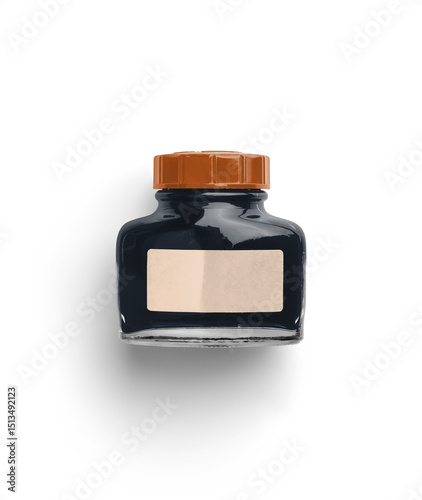 Canvastavla Vintage Teal and Rust Fountain Pen Ink Bottle Illustration for Elegant Design Pr