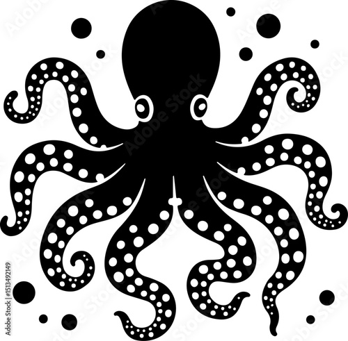 Octopus Silhouette with Bubbles vector
