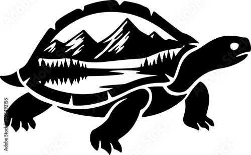 Turtle with Mountain Landscape Silhouette vector