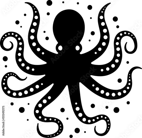 Octopus Silhouette with Bubbles vector