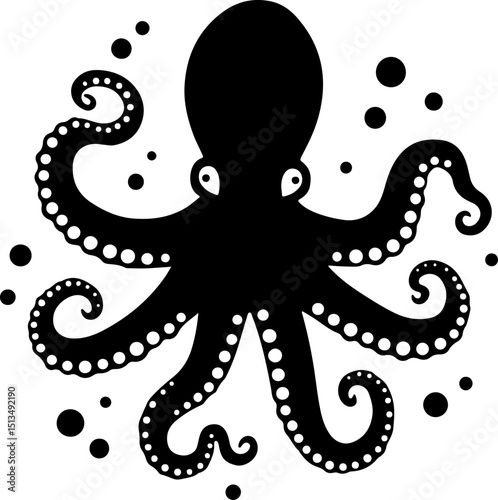Octopus Silhouette with Bubbles vector