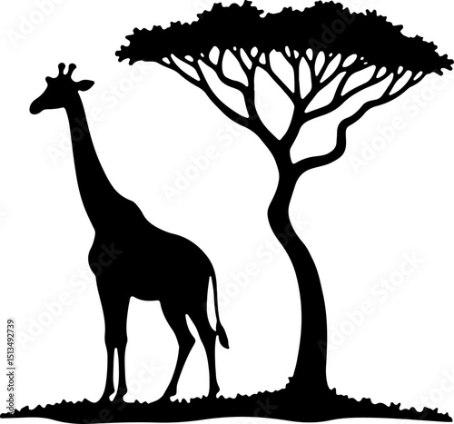 Giraffe and Acacia Tree Silhouette vector design photo