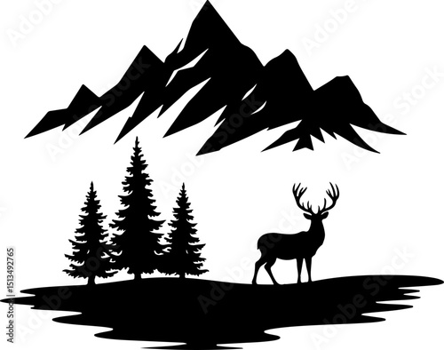 Deer and Fawn in Forest Silhouette vector design