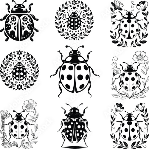 Floral ladybug Svg Bundle, Cute Ladybug Svg, Lady Bug Cut File