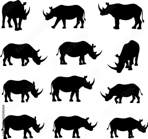 Rhinoceros Silhouettes Pattern vector design bundle photo