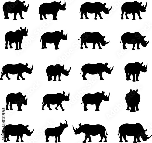 Rhinoceros Silhouettes Pattern vector design bundle