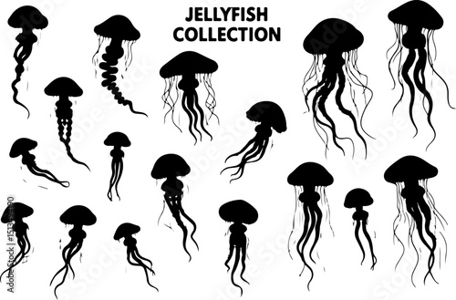 Jellyfish Silhouettes Set bundle vector