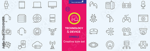 Electronics and Devices web icons in line style. Computing, social network, management, internet, network, programming, Internet connection collection. Vector illustration