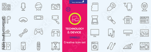 Electronics and Devices web icons in line style. Computing, social network, management, internet, network, programming, Internet connection collection. Vector illustration