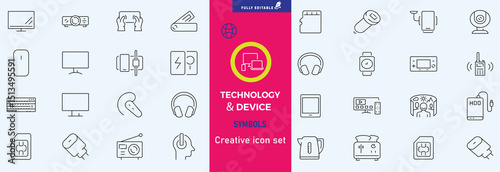 Electronics and Devices web icons in line style. Computing, social network, management, internet, network, programming, Internet connection collection. Vector illustration
