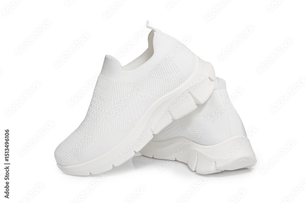 Fototapeta premium White sport sneakers isolated on white background – clean athletic footwear