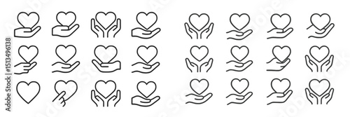 Various hand-drawn heart illustrations symbolizing love and care in a minimalistic style