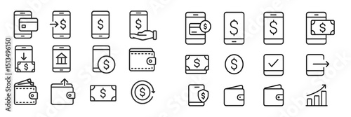 Illustrative icons representing financial transactions and digital wallet activities with various money management features