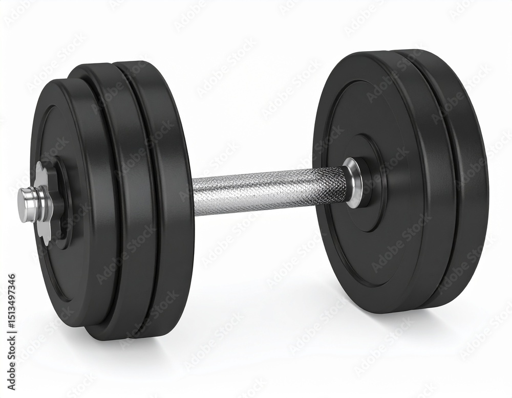 Naklejka premium Black rubber metal Dumbbell orthogonal front view. 3d rendering illustration isolated