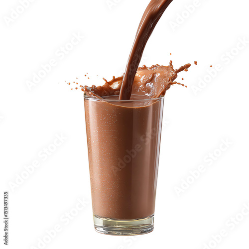 Delicious chocolate milk splash in a glass Isolated trasparent Png.