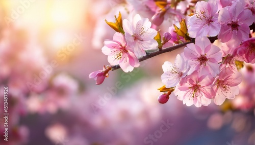 vibrant spring cherry blossom branches against a soft bokeh background