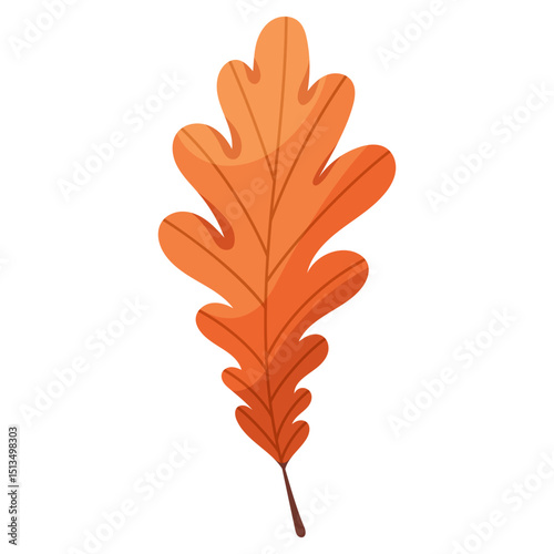 Oak leaf in autumn orange color. Fall foliage. Colorful fall leaf for pattern, banner, sticker. Hello autumn. Flat vector illustration on white background.
