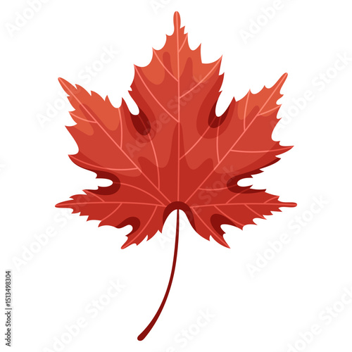 Maple leaf in autumn red color. Fall foliage. Colorful fall leaf for pattern, banner, sticker. Hello autumn. Flat vector illustration on white background.