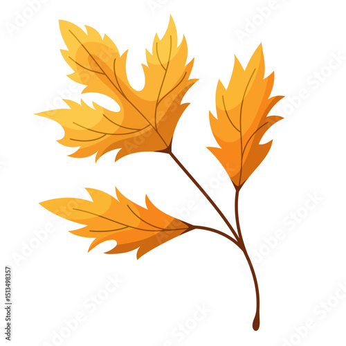 Yellow autumn branch with leaves. Fall foliage. Colorful fall leaf for pattern, banner, sticker. Hello autumn. Flat vector illustration on white background.