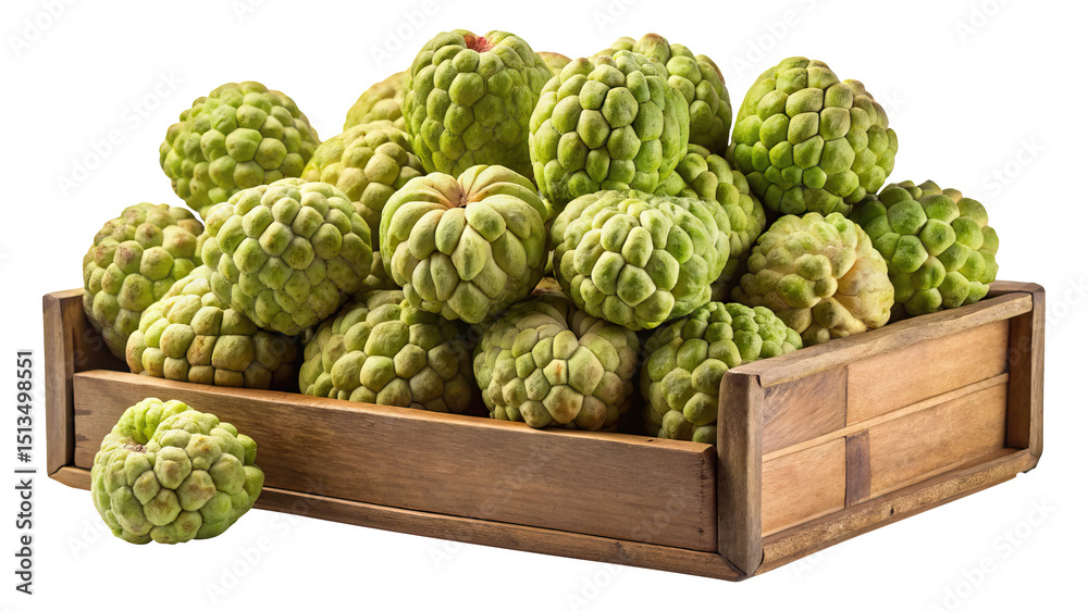 Obraz premium Sugar Apples in Wooden Crate Showcase Tropical Fruit Harvest and Freshness Transparent PNG