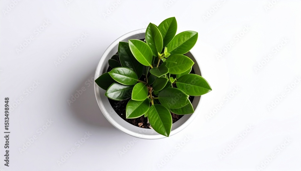 Top view of potted houseplant white background Top view of potted houseplant white background