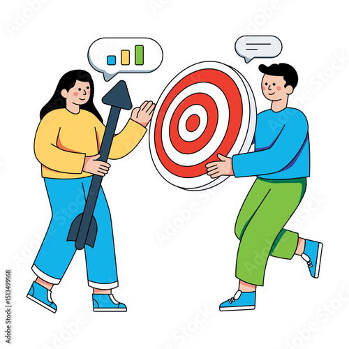 Editable design illustration of team goal discussion 