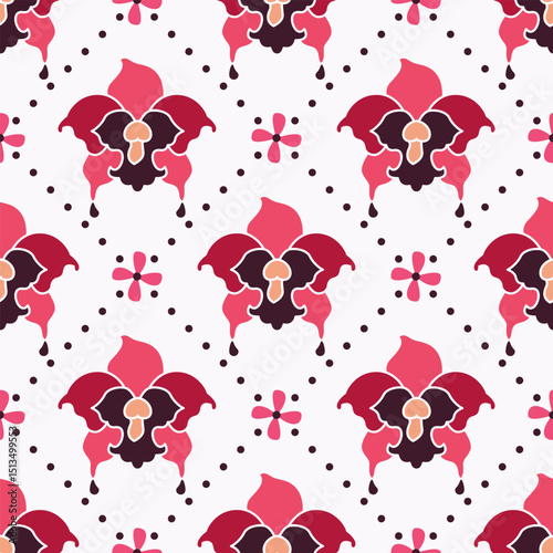Orchid floral pattern textiles hand drawn , silhouettes and geometric style