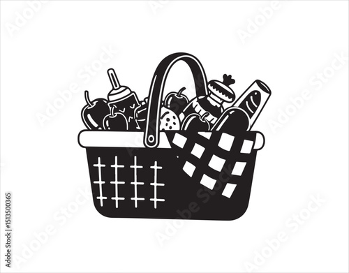 Picnic-themed icons featuring black fill and line art