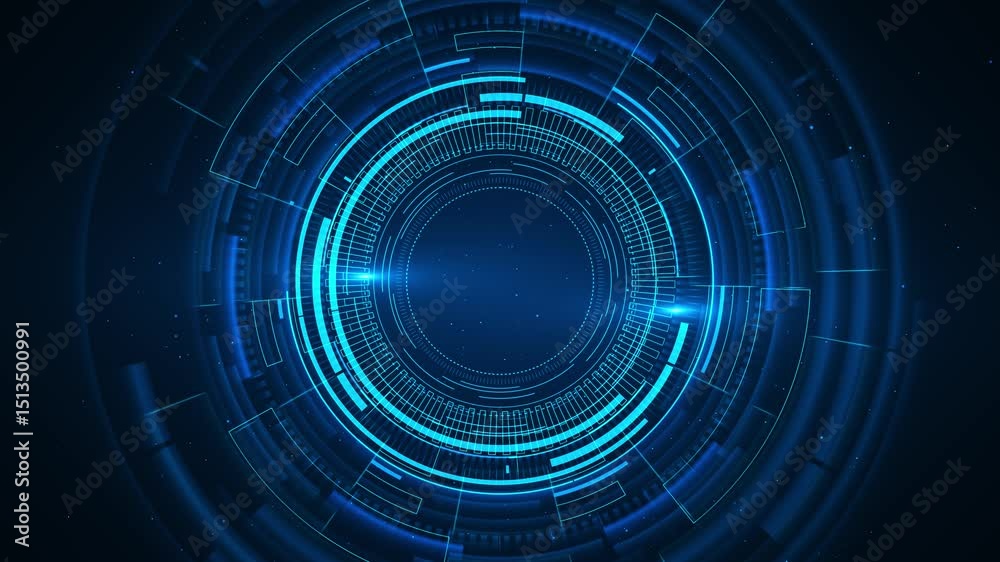 Hologram HUD circle interfaces Abstract sci-fi tunnel cyberspace. 3D portal Futuristic fantasy high-tech funnel wireframe tunnel Circle elements Sci Fi circle elements backdrop 4K Loading target intro