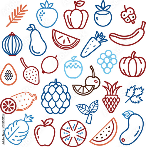Food and fruit vector icon set 
