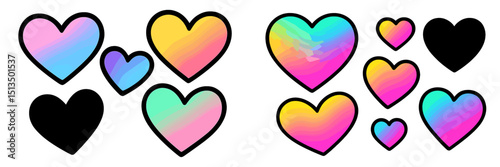 Colorful heart shapes in various sizes on bright background, showcasing creativity and fun